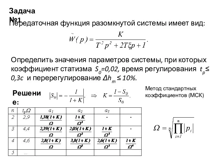 Задача №1 Передаточная функция разомкнутой системы имеет вид: Определить значения