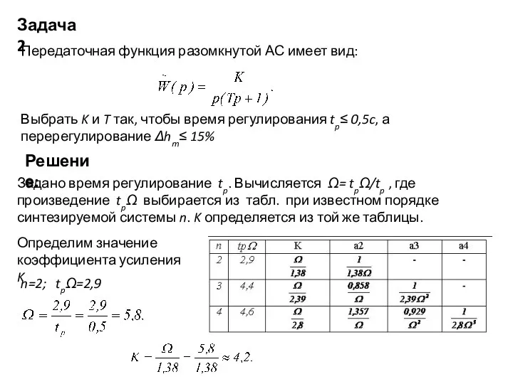 Задача 2 Передаточная функция разомкнутой АС имеет вид: Выбрать K