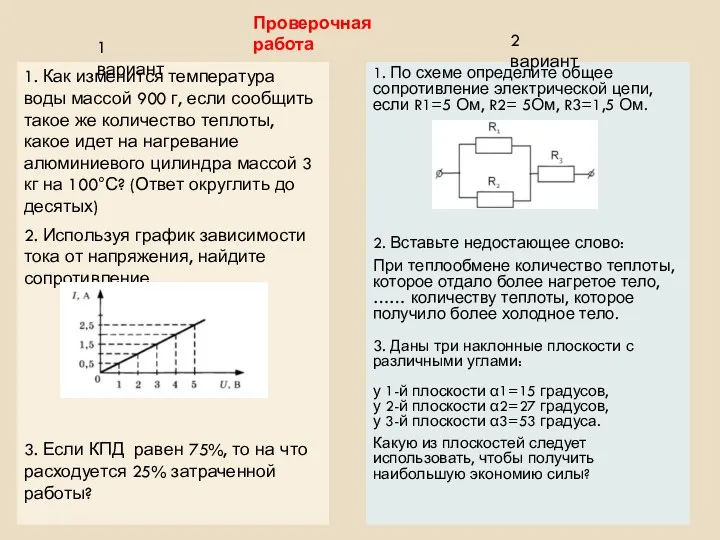 Проверочная работа 1. Как изменится температура воды массой 900 г,