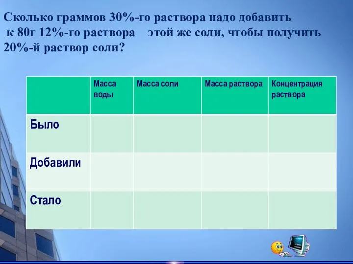 Сколько граммов 30%-го раствора надо добавить к 80г 12%-го раствора