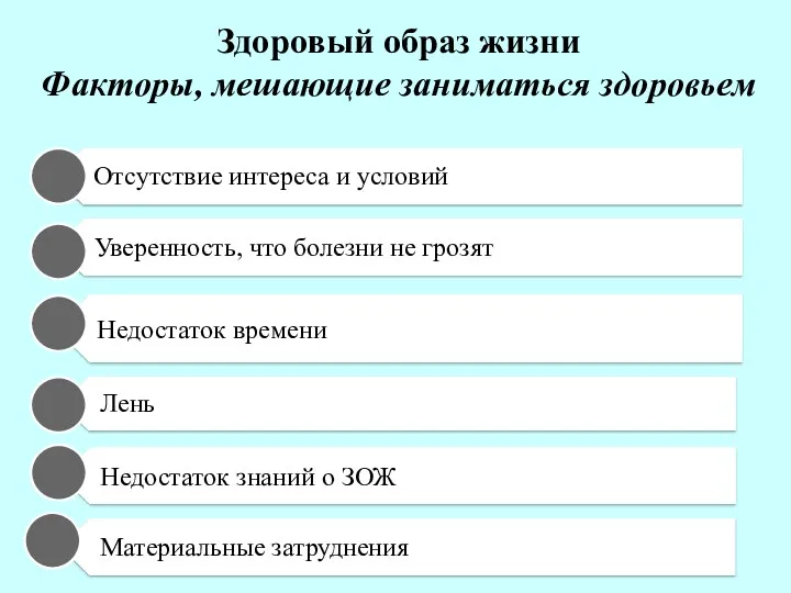 Здоровый образ жизни Факторы, мешающие заниматься здоровьем