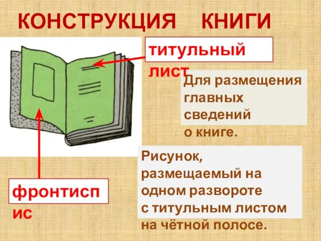 КОНСТРУКЦИЯ КНИГИ Для размещения главных сведений о книге. Рисунок, размещаемый