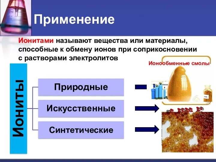 Применение Ионитами называют вещества или материалы, способные к обмену ионов