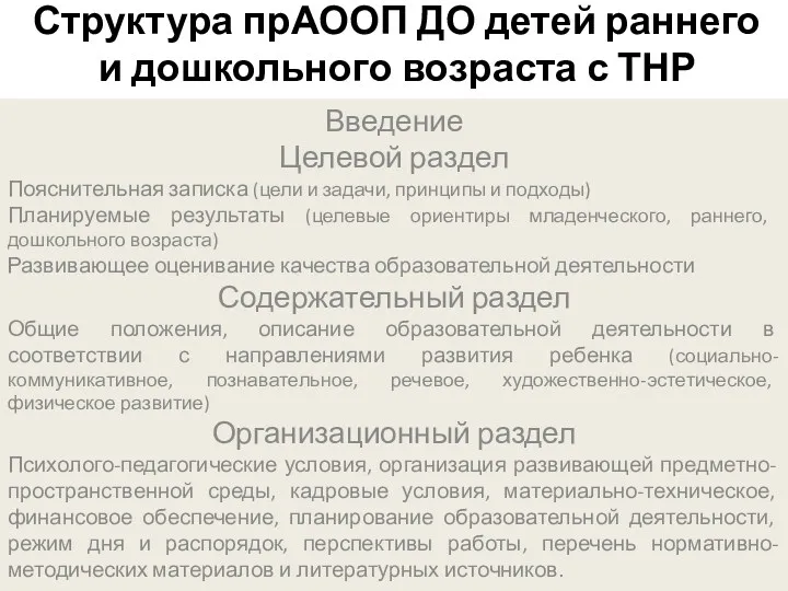 Структура прАООП ДО детей раннего и дошкольного возраста с ТНР