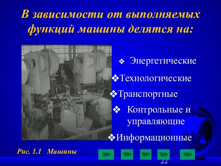 В зависимости от выполняемых функций машины делятся на: Энергетические Технологические