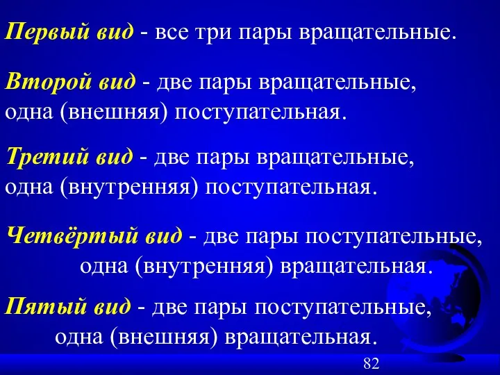 Первый вид - все три пары вращательные. Второй вид -