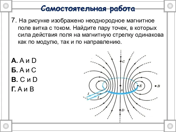 Самостоятельная работа 7. На рисунке изображено неоднородное магнитное поле витка