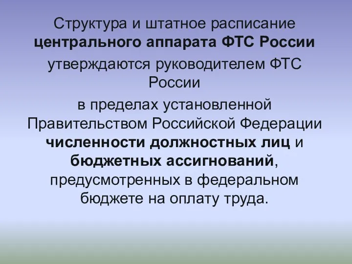 Структура и штатное расписание центрального аппарата ФТС России утверждаются руководителем