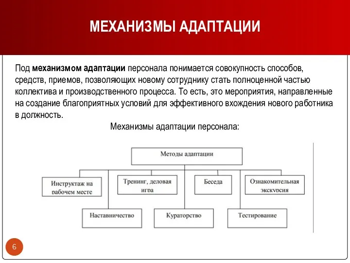 Под механизмом адаптации персонала понимается совокупность способов, средств, приемов, позволяющих новому сотруднику стать