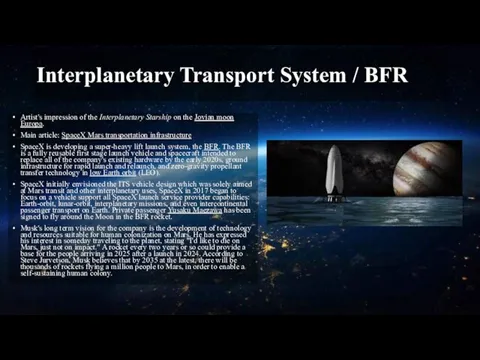 Interplanetary Transport System / BFR Artist's impression of the Interplanetary