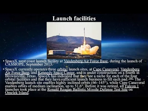 Launch facilities SpaceX west coast launch facility at Vandenberg Air