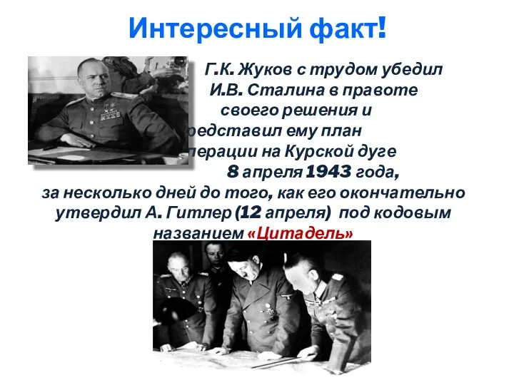 Г.К. Жуков с трудом убедил И.В. Сталина в правоте своего