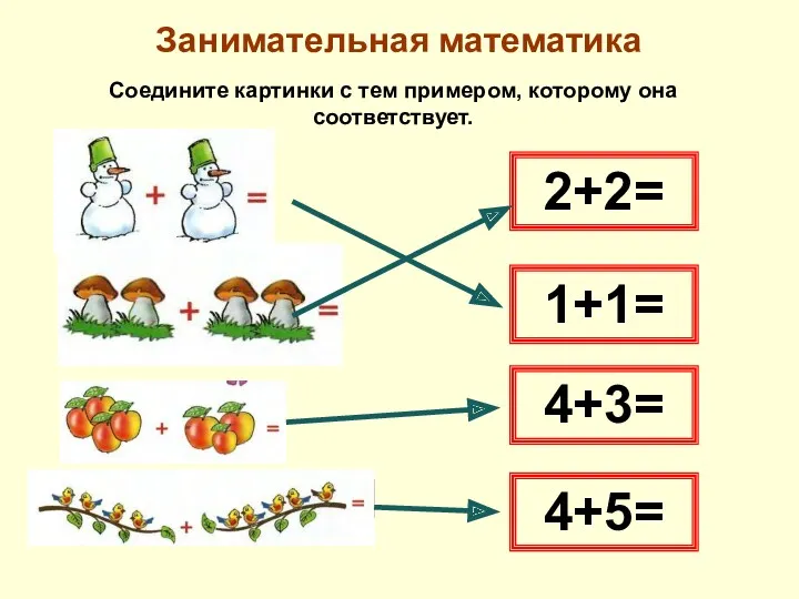 Занимательная математика Соедините картинки с тем примером, которому она соответствует.