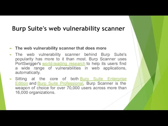 Burp Suite's web vulnerability scanner The web vulnerability scanner that