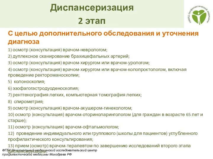 С целью дополнительного обследования и уточнения диагноза 1) осмотр (консультация)