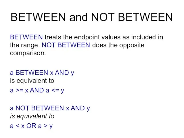 BETWEEN treats the endpoint values as included in the range.