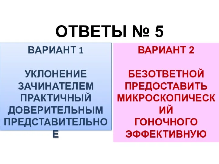 ОТВЕТЫ № 5 ВАРИАНТ 1 УКЛОНЕНИЕ ЗАЧИНАТЕЛЕМ ПРАКТИЧНЫЙ ДОВЕРИТЕЛЬНЫМ ПРЕДСТАВИТЕЛЬНОЕ