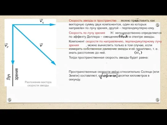 Скорость звезды в пространстве можно представить как векторную сумму двух