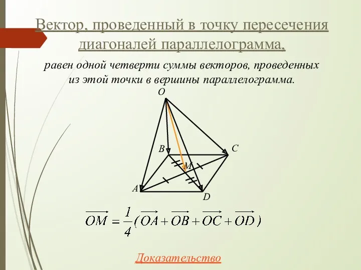 Вектор, проведенный в точку пересечения диагоналей параллелограмма, A B C