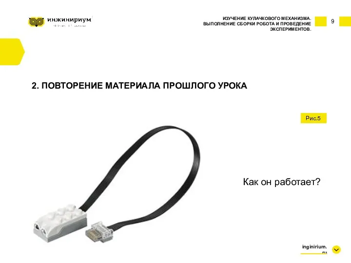 9 2. ПОВТОРЕНИЕ МАТЕРИАЛА ПРОШЛОГО УРОКА ИЗУЧЕНИЕ КУЛАЧКОВОГО МЕХАНИЗМА. ВЫПОЛНЕНИЕ