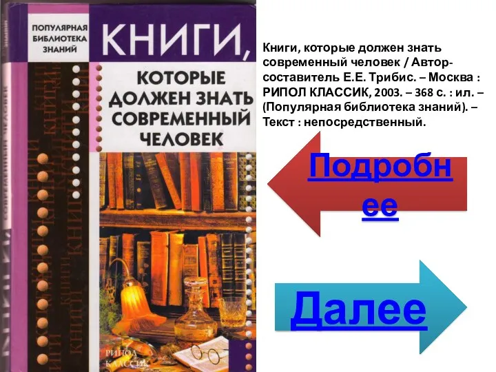 Книги, которые должен знать современный человек / Автор-составитель Е.Е. Трибис.