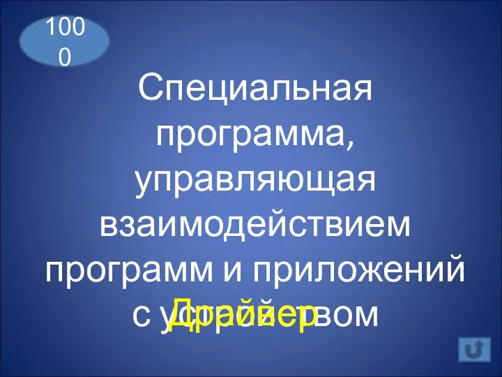 Специальная программа, управляющая взаимодействием программ и приложений с устройством 1000 Драйвер