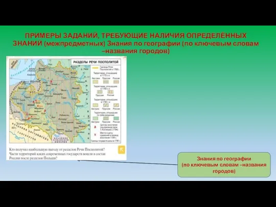 ПРИМЕРЫ ЗАДАНИЙ, ТРЕБУЮЩИЕ НАЛИЧИЯ ОПРЕДЕЛЁННЫХ ЗНАНИЙ (межпредметных) Знания по географии