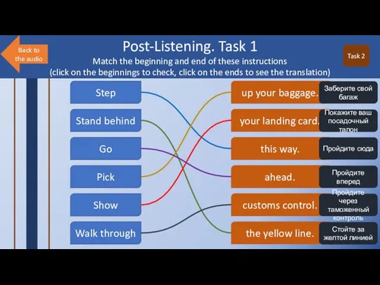 Post-Listening. Task 1 Match the beginning and end of these