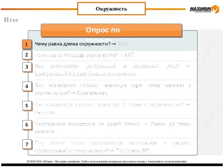 Итог Окружность ©2024 ООО «Юмакс». Все права защищены. Любое использование