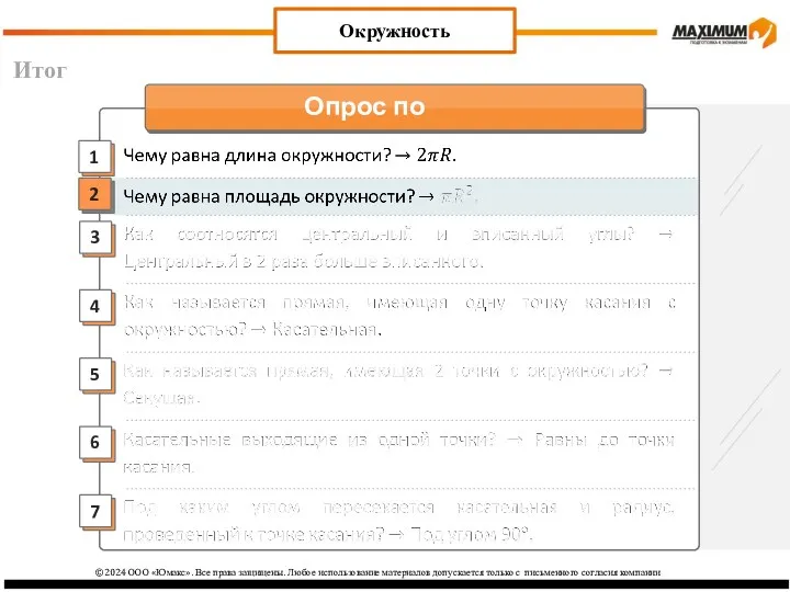 Итог Окружность ©2024 ООО «Юмакс». Все права защищены. Любое использование