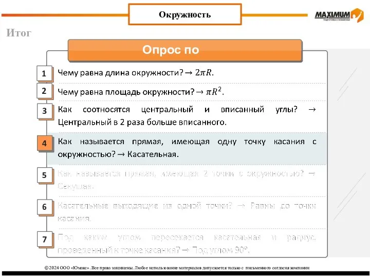 Итог Окружность ©2024 ООО «Юмакс». Все права защищены. Любое использование