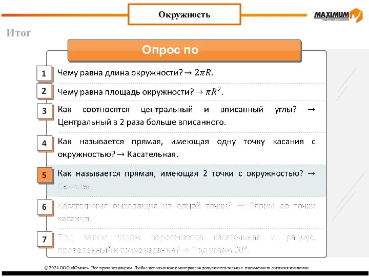 Итог Окружность ©2024 ООО «Юмакс». Все права защищены. Любое использование