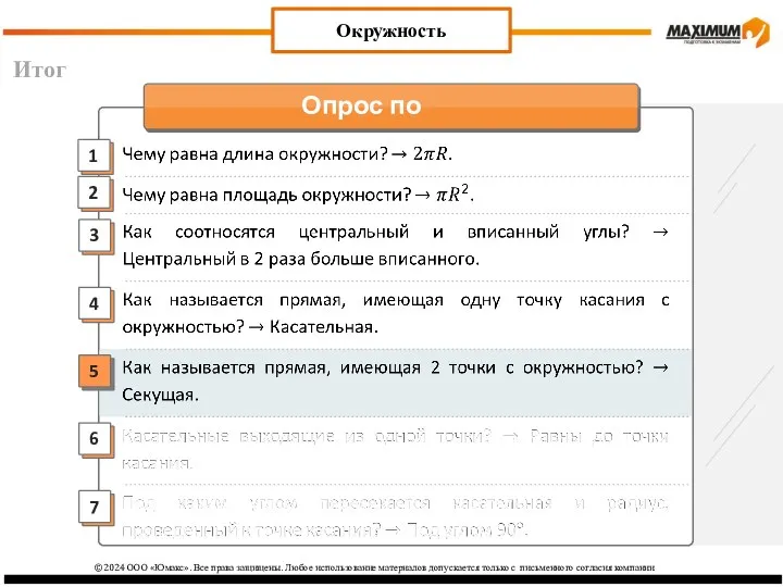 Итог Окружность ©2024 ООО «Юмакс». Все права защищены. Любое использование