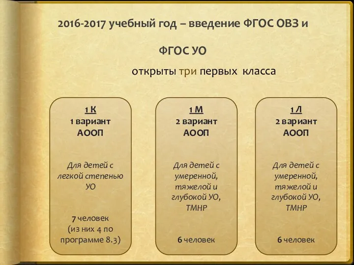 2016-2017 учебный год – введение ФГОС ОВЗ и ФГОС УО