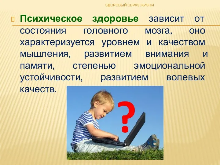 Психическое здоровье зависит от состояния головного мозга, оно характеризуется уровнем