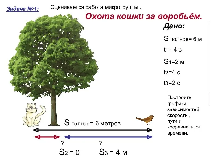 Охота кошки за воробьём. Задача №1: S полное= 6 метров Дано: S полное=