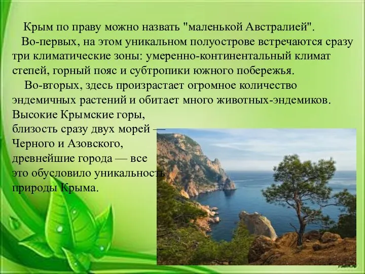 Крым по праву можно назвать "маленькой Австралией". Во-первых, на этом