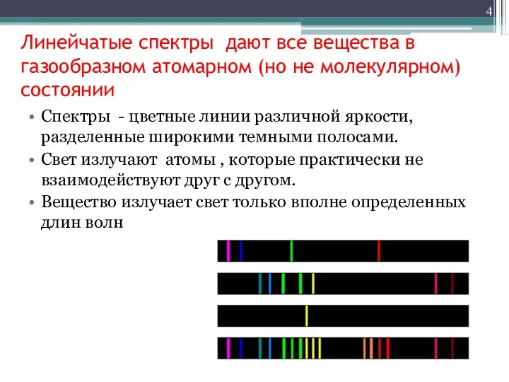 Линейчатые спектры дают все вещества в газообразном атомарном (но не