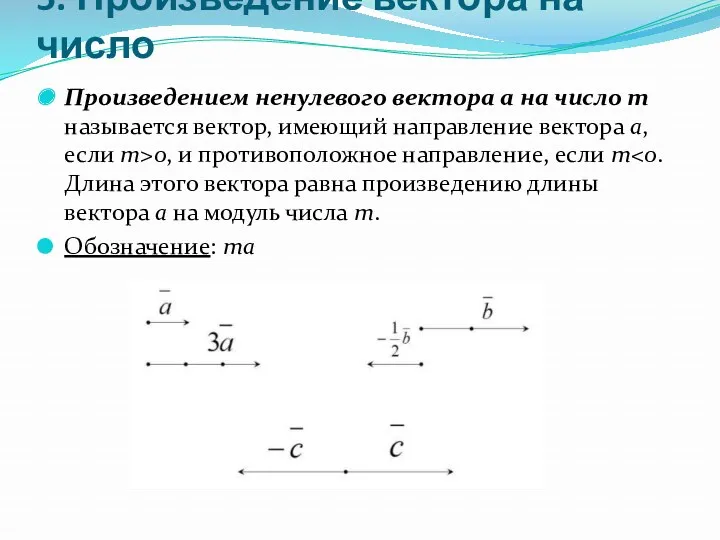 5. Произведение вектора на число Произведением ненулевого вектора а на