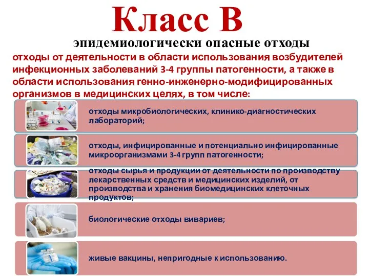 Класс В эпидемиологически опасные отходы отходы от деятельности в области