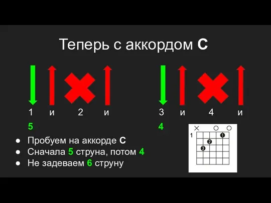 Теперь с аккордом C 1 и 2 и 3 и