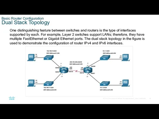 Basic Router Configuration Dual Stack Topology One distinguishing feature between