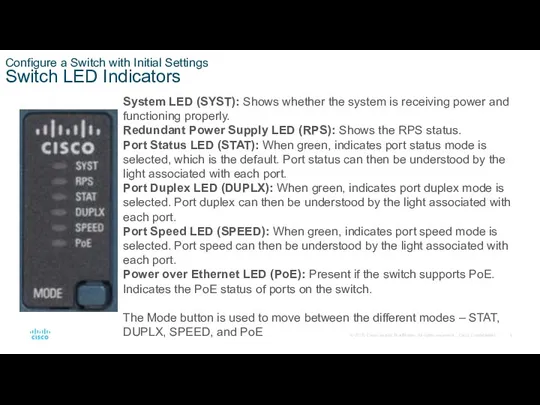 Configure a Switch with Initial Settings Switch LED Indicators System