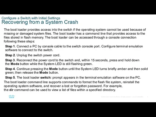 Configure a Switch with Initial Settings Recovering from a System