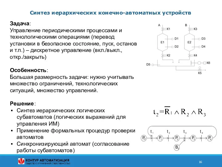 Синтез иерархических конечно-автоматных устройств Задача: Управление периодическими процессами и технологическими