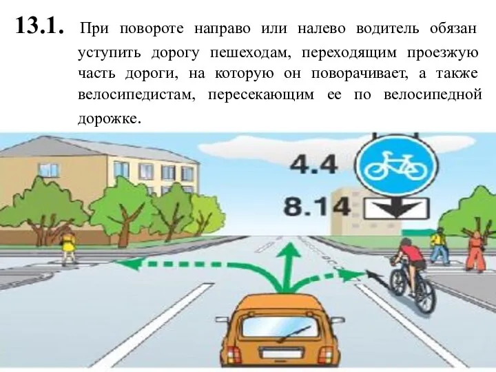 13.1. При повороте направо или налево водитель обязан уступить дорогу