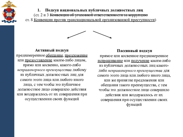 Подкуп национальных публичных должностных лиц (ст. 2 и 3 Конвенции