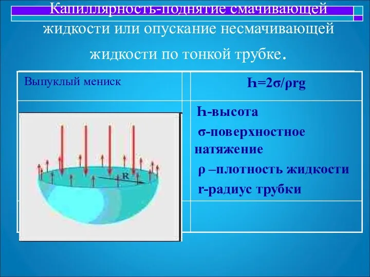 Капиллярность-поднятие смачивающей жидкости или опускание несмачивающей жидкости по тонкой трубке.