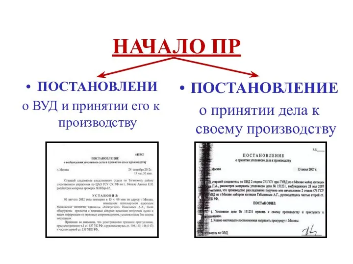 НАЧАЛО ПР ПОСТАНОВЛЕНИ о ВУД и принятии его к производству