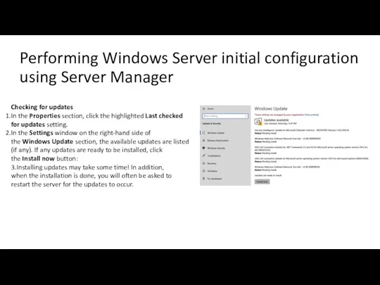 Performing Windows Server initial configuration using Server Manager Checking for